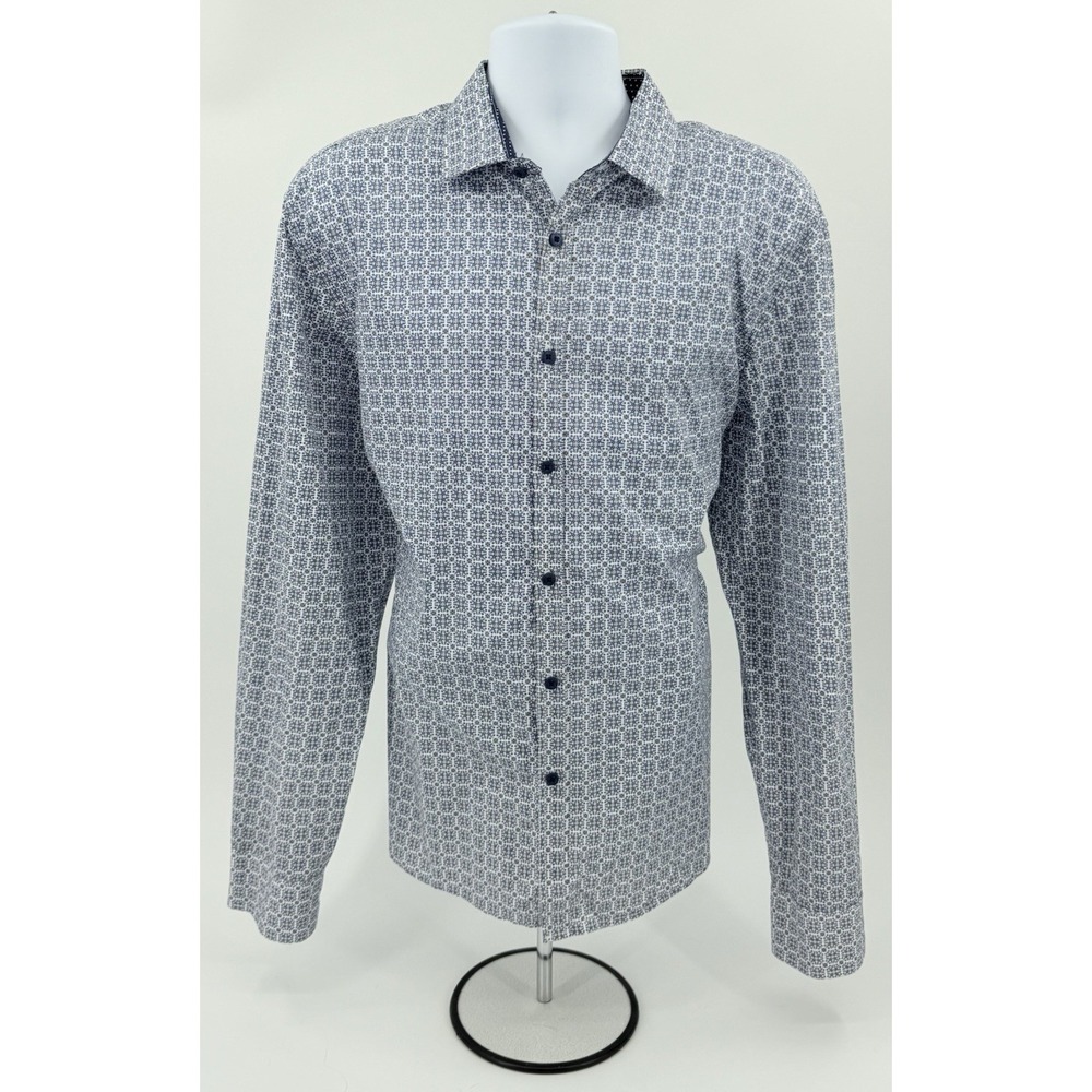 John Lennon Blue Pattern Button Up LS Shirt Graphic Faces Peace Sign Men XXL